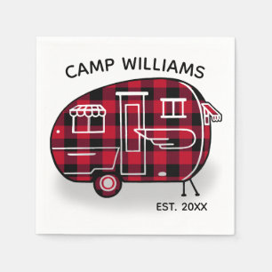 Camper Rustic Red Buffalo Pset Monogram Holiday Servet