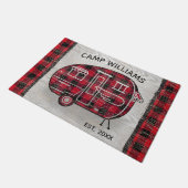 Camper Rustic Red Buffalo Pset Monogram Naam Deurmat (Schuin)