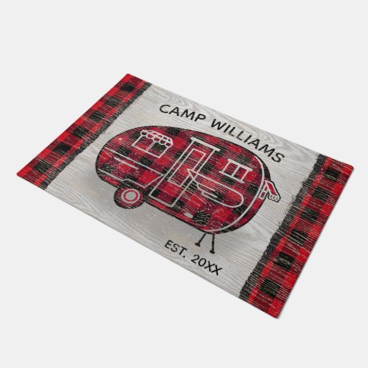 Camper Rustic Red Buffalo Pset Monogram Naam Deurmat (Schuin)