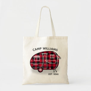 Camper Rustic Red Buffalo Pset Monogram Naam Tote Bag