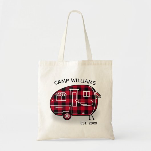 Camper Rustic Red Buffalo Pset Monogram Naam Tote Bag (Voorkant)