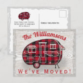 Camper rustieke rode zwarte buffel geruite verplaa aankondigingskaart (Voorkant / Achterkant)