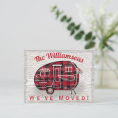 Camper rustieke rode zwarte buffel geruite verplaa aankondigingskaart (Staand voorkant)