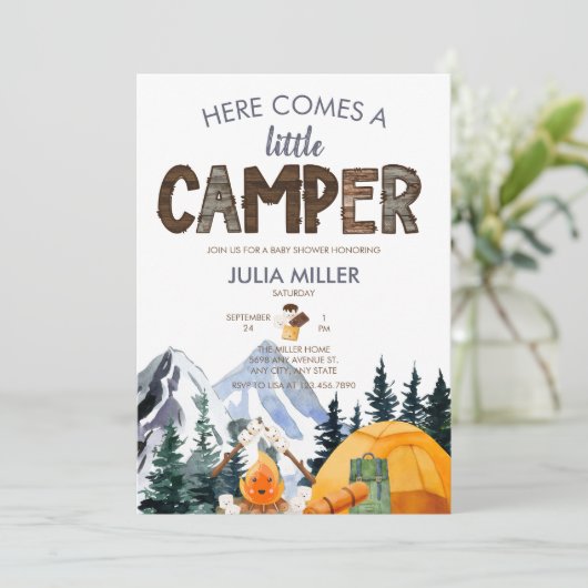 Camper | Rustisch Baby shower Kaart (Staand voorkant)