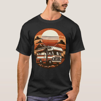 Camper RV Camping Vakantie Vintage Ronde Zonsonder T-shirt
