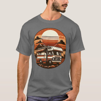 Camper RV Camping Vakantie Vintage Ronde Zonsonder T-shirt