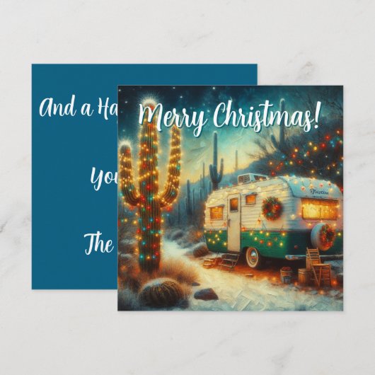 Camper Saguaro Cactus Christmas Kaart (Voorkant / Achterkant)