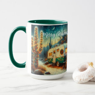Camper Saguaro Cactus Kerstblauw Groen Mok
