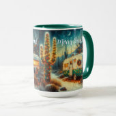 Camper Saguaro Cactus Kerstblauw Groen Mok (Voorkant rechts)