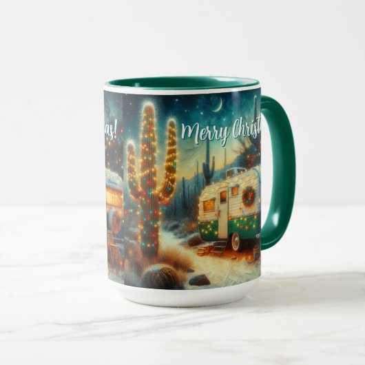  Camper Saguaro Cactus Kerstblauw Groen Mok (Voorkant rechts)