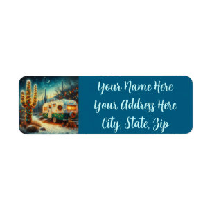  Camper Saguaro Cactus Kerstwoestijn Etiket