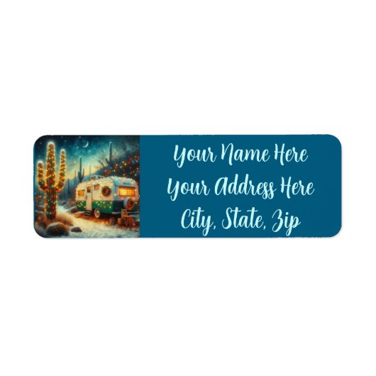  Camper Saguaro Cactus Kerstwoestijn Etiket (Voorkant)