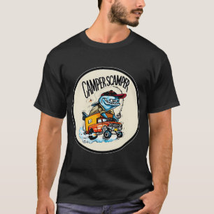 CAMPER SCAMPER, RODE TRUCK, BLAUWE VIS, FLY FISHEN T-SHIRT