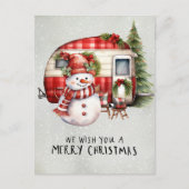 Camper Snowman Camping Kerstthema Feestdagenkaart (Voorkant)