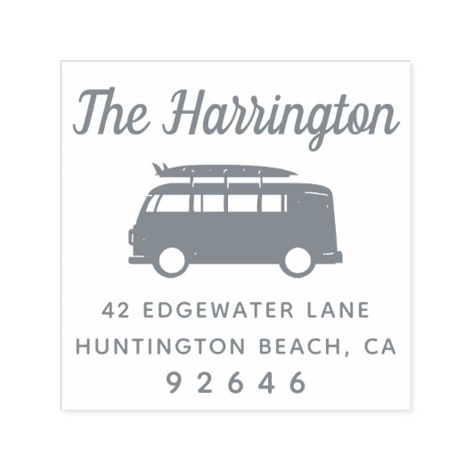 Camper Surfboard Familienaam Retouradres Zelfinktende Stempel (Design)