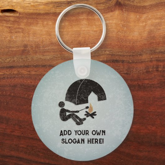 Camper, Tent, Campfire en jouw tekst aan beide zij Sleutelhanger (Voorkant)