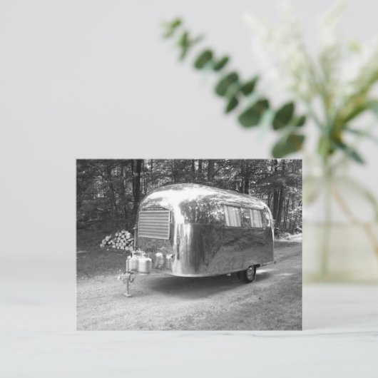  Camper Trailer Gepolijst ALS Caravel PC B&W Feestdagenkaart (Staand voorkant)