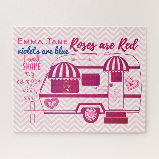 Camper Trailer Happy Valentine Day Kaart Legpuzzel (Horizontaal)