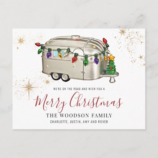  Camper Trailer Kerstvakantie Feestdagenkaart (Voorkant)