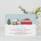 Camper Van Blue Merry Little Christmas Party Kaart (Staand voorkant)