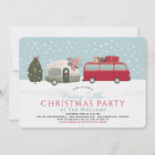 Camper Van Blue Merry Little Christmas Party Kaart (Voorkant)