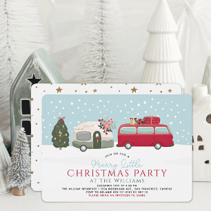 Camper Van Blue Merry Little Christmas Party Kaart