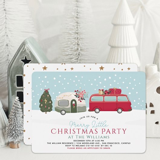 Camper Van Blue Merry Little Christmas Party Kaart