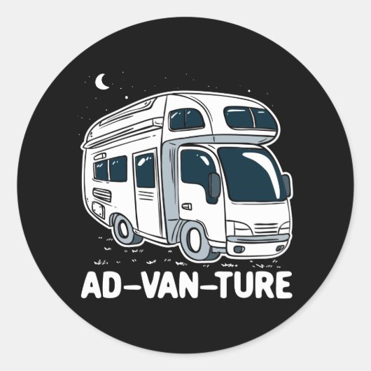 Camper Van Camping Adventure Ronde Sticker (Voorkant)
