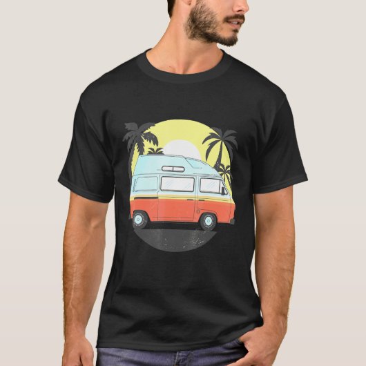 Camper Van Camping Mannen Women Retro Sun 70s 80s T-shirt (Voorkant)