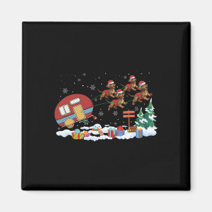 Camper Van Dachshund Dog Sleigh Santa Hat Kerstmis Magneet