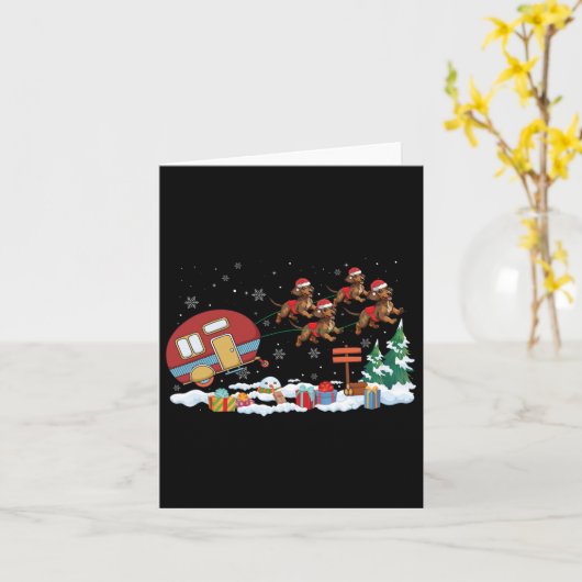 Camper Van Dachshund Hond slee Santa Hoed Kerstmis Kaart (Gele Bloem)