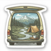 Camper Van Forest Vinyl Sticker | Die Cut Sticker (Voorkant)