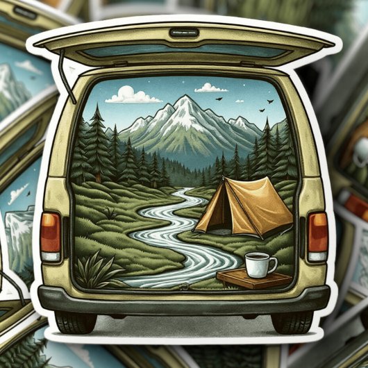Camper Van Forest Vinyl Sticker | Die Cut Sticker