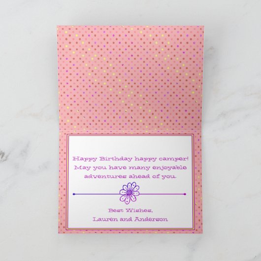  Camper Van Happy Birthday Pink Polka Dots Kaart (Binnen)