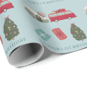 Camper Van Kerstmis Vakantie Blauwe Jongen 1e Verj Cadeaupapier (Rol Hoek)