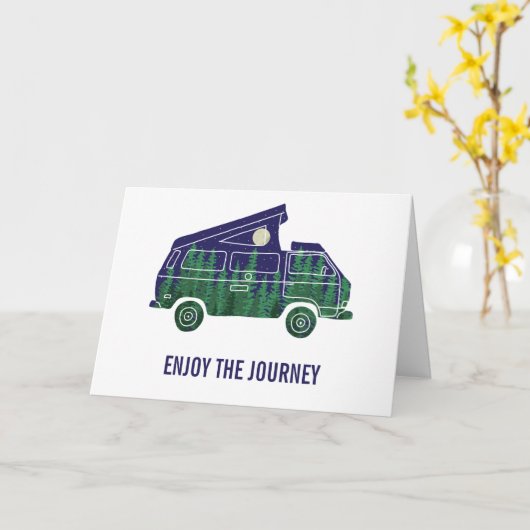 Camper Van Met Pop Up Tent Custom Text Kaart (Gele Bloem)