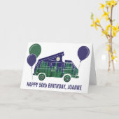 Camper Van met Uitklapbare Tent Aangepaste Tekst K Kaart (Gele Bloem)