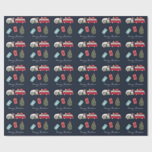 Camper Van Navy Blauwe Kerstvakantie Cadeaupapier (Vlak)