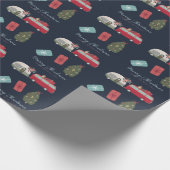 Camper Van Navy Blauwe Kerstvakantie Cadeaupapier (Hoek)