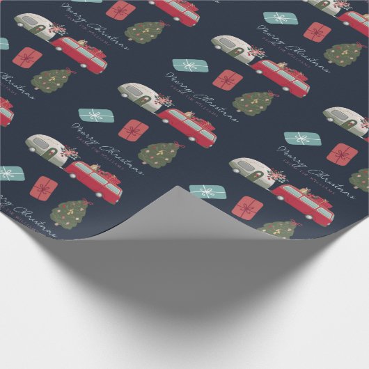 Camper Van Navy Blauwe Kerstvakantie Cadeaupapier (Hoek)