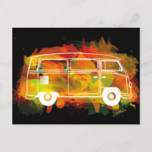 Camper Van Waterverf Black Briefkaart