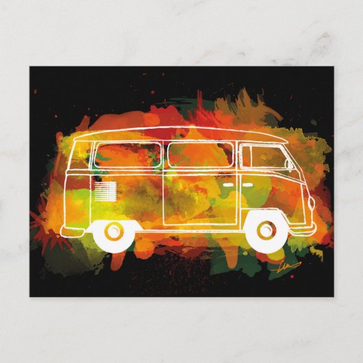 Camper Van Waterverf Black Briefkaart (Voorkant)