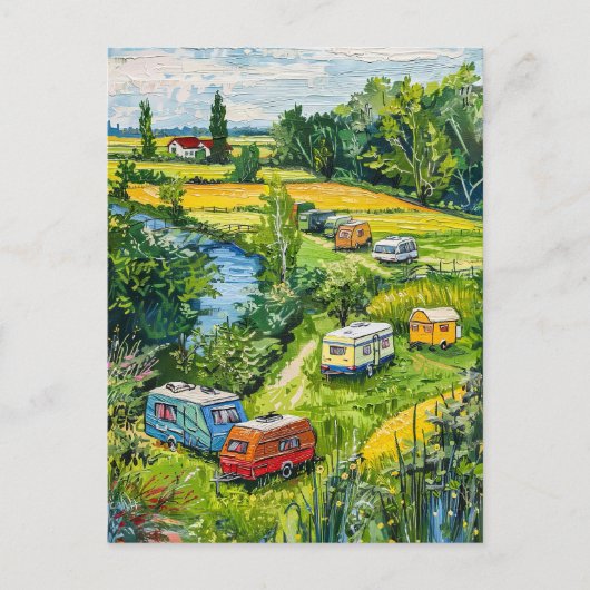 Camper Vans door Tulip Fields Fantasy Schilderij Briefkaart (Voorkant)