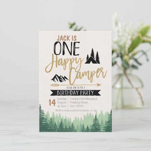 Camper Verjaardag Uitnodiging Camping Party (Staand voorkant)