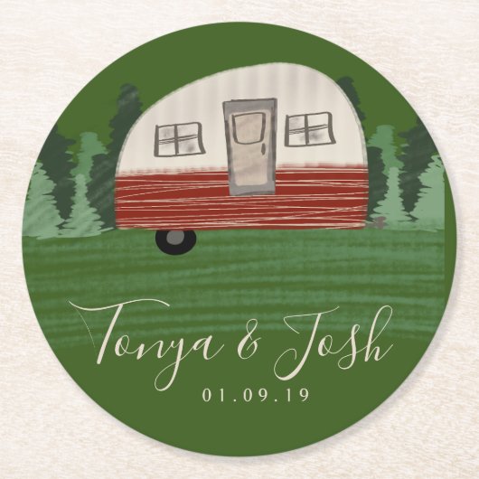  Camper Vrijgezellenfeest Favor Ronde Kartonnen Onderzetter (Voorkant)