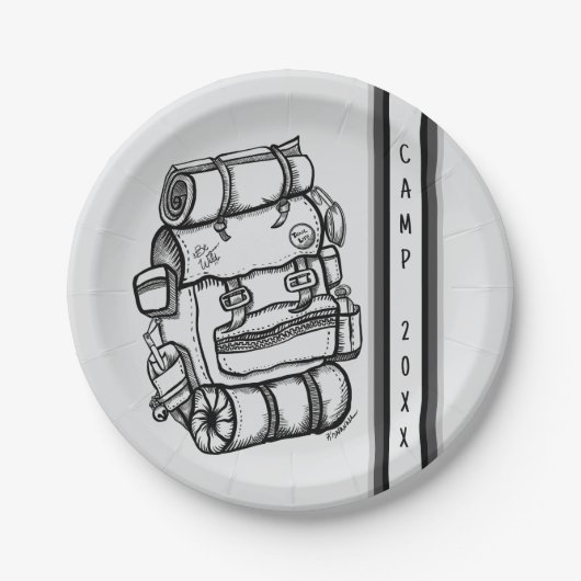 Camper/wandelaar gepersonaliseerde camping picknic papieren bordje (Voorkant)