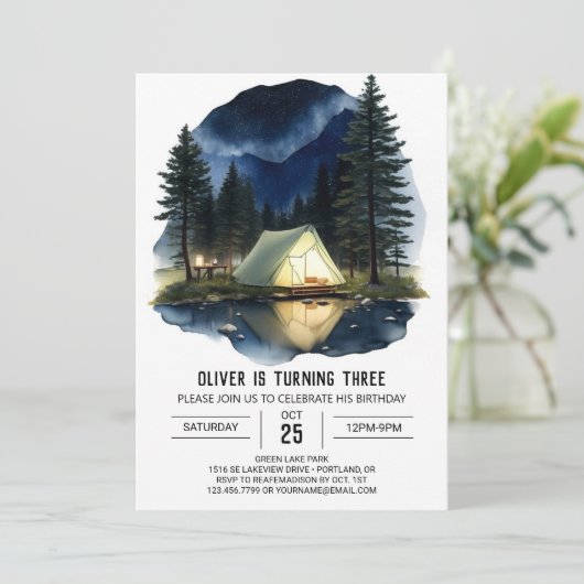 Camper's Forest Quest Verjaardag Uitnodiging (Staand voorkant)