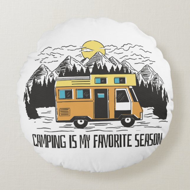 Campervan Berg Retreat Rond Kussen (Voorkant)