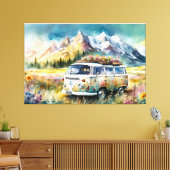 Campervan Bliss Retro Campervan in de bergen Canvas Afdruk (Insitu (Woonkamer))