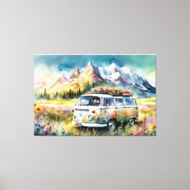 Campervan Bliss Retro Campervan in de bergen Canvas Afdruk